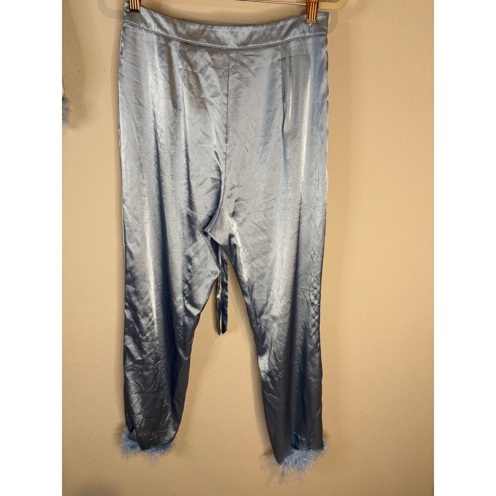 Womens Long Sleeve Silky Satin Fur Trim Pajama Set Sleepwear Loungewear S - Picture 14 of 16
